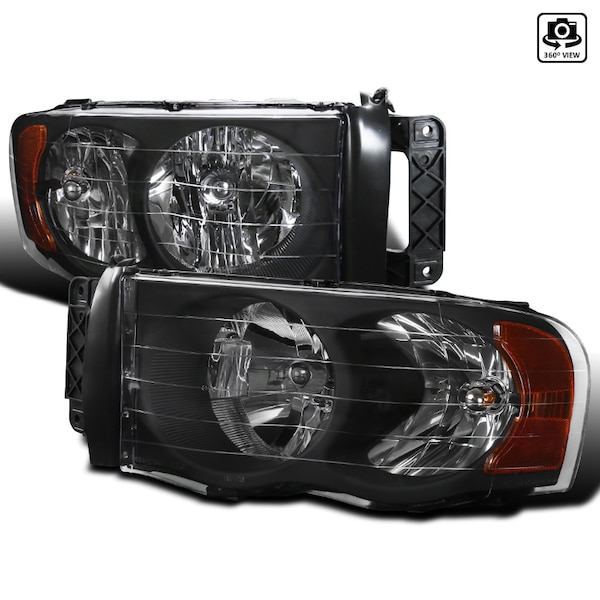Spec-D Tuning 02-05 Dodge Ram Crystal Housing Headlights Black 2LH-DGP02JM-RS - main